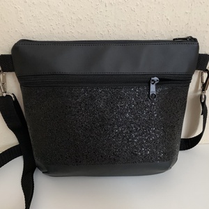 Elegáns fekete textilbőr crossbody / válltáska/ keresztpántos táska/ oldaltáska - táska & tok - kézitáska & válltáska - vállon átvethető táska - Meska.hu