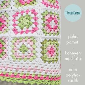Bébi takaró - kézzel horgolt kötött nagyinégyzetes - rózsaszínű pamut - puha pamut babatakaró - otthon & életmód - lakástextil - Meska.hu