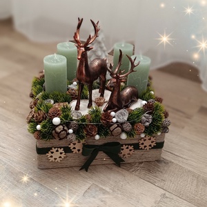 Adventi asztaldísz bronz színű szarvasokkal, led világítással - Meska.hu