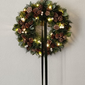 Karácsonyi kopogtató led világítással - karácsony - adventi díszek - adventi ajtódísz - Meska.hu