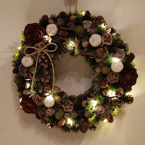 Karácsonyi kopogtató led világítással - karácsony - adventi díszek - adventi ajtódísz - Meska.hu