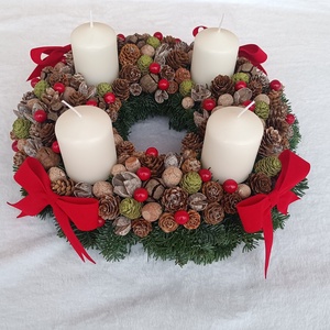 Adventi koszorú fehér színű gyertyákkal - karácsony - adventi díszek - adventi koszorú - Meska.hu