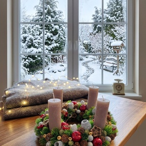 Adventi koszorú, Karácsony, Adventi díszek, Adventi koszorú, Virágkötés, MESKA