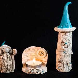 Karácsonyi mécsestartó türkiz készlet, Karácsony, Karácsonyi lakásdekoráció, Karácsonyi falu, házikó, Agyagozás, Kerámia, MESKA