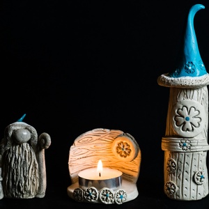 Karácsonyi mécsestartó türkiz készlet - karácsony - karácsonyi lakásdekoráció - karácsonyi falu, házikó - Meska.hu