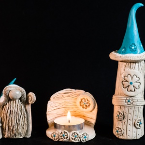 Karácsonyi mécsestartó türkiz készlet - karácsony - karácsonyi lakásdekoráció - karácsonyi falu, házikó - Meska.hu