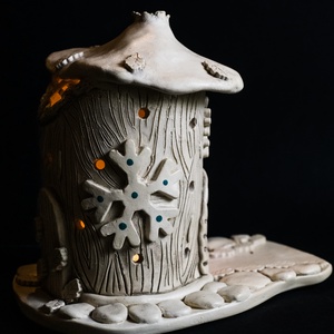 Kerámia mécsestartó és füstölő, Karácsony, Karácsonyi lakásdekoráció, Karácsonyi falu, házikó, Agyagozás, Kerámia, MESKA