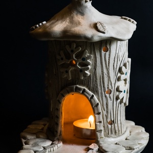 Kerámia mécsestartó és füstölő - karácsony - karácsonyi lakásdekoráció - karácsonyi falu, házikó - Meska.hu