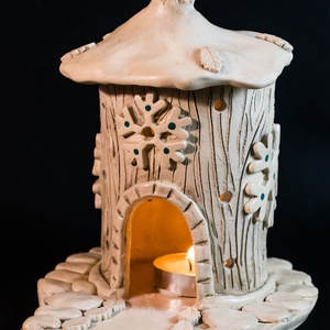 Kerámia mécsestartó és füstölő - karácsony - karácsonyi lakásdekoráció - karácsonyi falu, házikó - Meska.hu