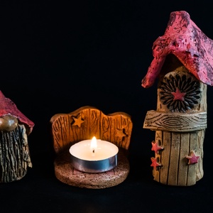 Karácsonyi mécsestartó piros készlet - Meska.hu