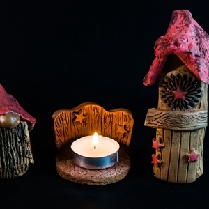 Karácsonyi mécsestartó piros készlet - karácsony - karácsonyi lakásdekoráció - ünnepi asztaldekoráció - Meska.hu