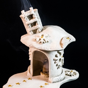 Kerámia füstölő házikó arany - Meska.hu