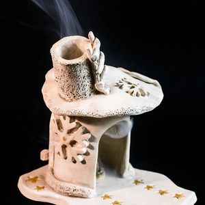 Kerámia füstölő házikó arany - karácsony - karácsonyi lakásdekoráció - ünnepi asztaldekoráció - Meska.hu