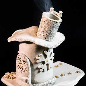 Kerámia füstölő házikó arany - karácsony - karácsonyi lakásdekoráció - ünnepi asztaldekoráció - Meska.hu