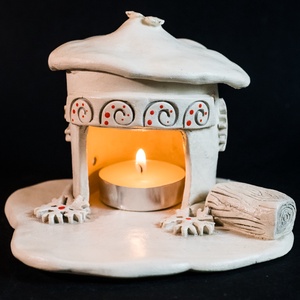 Kerámia füstölő és mécsestartó piros, Karácsony, Karácsonyi lakásdekoráció, Ünnepi asztaldekoráció, , MESKA