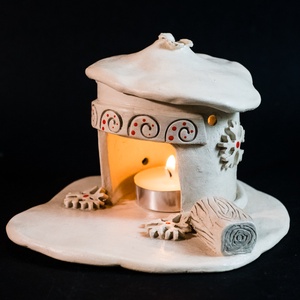 Kerámia füstölő és mécsestartó piros - karácsony - karácsonyi lakásdekoráció - ünnepi asztaldekoráció - Meska.hu