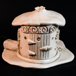 Kerámia füstölő és mécsestartó piros - karácsony - karácsonyi lakásdekoráció - ünnepi asztaldekoráció - Meska.hu