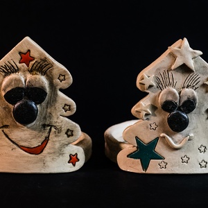 Kerámia gyertyatartó karácsonyfa, Karácsony, Karácsonyi lakásdekoráció, Ünnepi asztaldekoráció, Agyagozás, Kerámia, MESKA