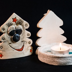 Kerámia gyertyatartó karácsonyfa - karácsony - karácsonyi lakásdekoráció - ünnepi asztaldekoráció - Meska.hu