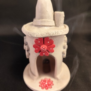 Kerámia füstölő piros virágos, Otthon & Életmód, Dekoráció, Spiritualitás, Füstölő és füstölőtartó, Agyagozás, Kerámia, MESKA