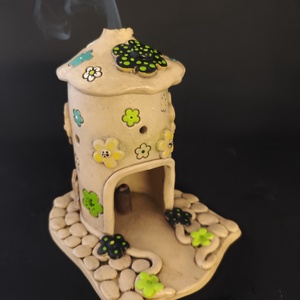 Kerámia füstölő zöld virágos, Otthon & Életmód, Dekoráció, Spiritualitás, Füstölő és füstölőtartó, Agyagozás, Kerámia, MESKA