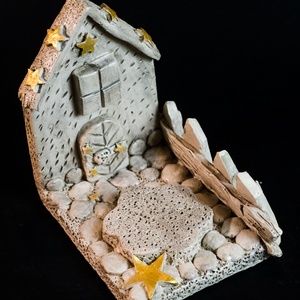 Kerámia gyertyatartó arany , Karácsony, Karácsonyi lakásdekoráció, Ünnepi asztaldekoráció, Agyagozás, Kerámia, MESKA