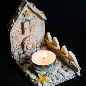 Kerámia gyertyatartó arany  - karácsony - karácsonyi lakásdekoráció - ünnepi asztaldekoráció - Meska.hu