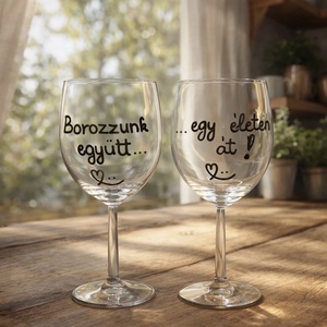 Páros boros pohár - egy életen át! , Otthon & Életmód, Konyhafelszerelés, tálalás, Tálalás, Boros poharak, szettek, Festészet, MESKA