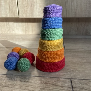 Montessori toronyépítő, színválogató, Játék & Sport, Készségfejlesztő és Logikai játék, Montessori szivárvány, Waldorf játékok, Horgolás, MESKA
