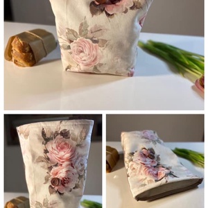 Uzsonnás táska,  PUL béléssel (élelmiszerbiztos) - Vintage rózsás - táska & tok - bevásárlás & shopper táska - shopper, textiltáska, szatyor - Meska.hu