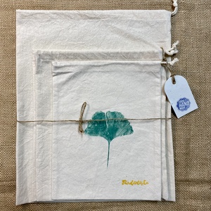 Öko vászonzsákok Ginko levél lenyomattal (4db) - táska & tok - bevásárlás & shopper táska - zöldség/gyümölcs zsák - Meska.hu