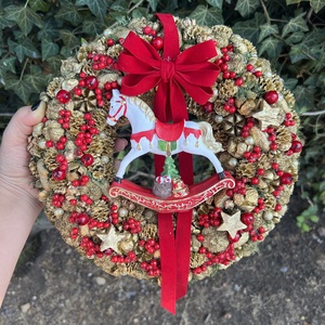 Arany-piros karácsonyi ajtódísz , Karácsony, Karácsonyi lakásdekoráció, Karácsonyi ajtódíszek, , MESKA
