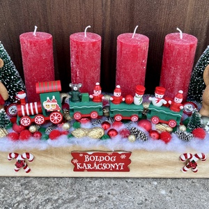 Vonatos, macis adventi asztaldísz  - Meska.hu
