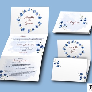 Búzavirágos esküvői meghívó - esküvői grafika - A6 leporello - Meska.hu