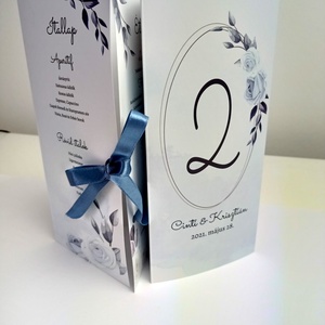 Esküvői menükártya - kék, virágos - esküvő - meghívó & kártya - menü - Meska.hu