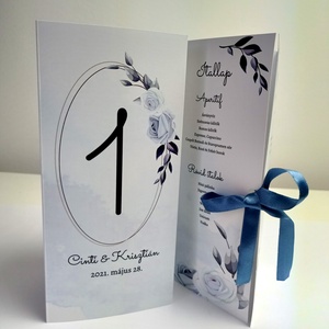 Esküvői menükártya - kék, virágos, Esküvő, Meghívó & Kártya, Menü, Fotó, grafika, rajz, illusztráció, MESKA