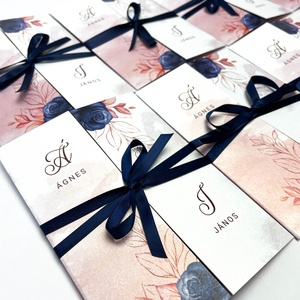 Rosegold és kék esküvői meghívó - esküvő - meghívó & kártya - meghívó - Meska.hu