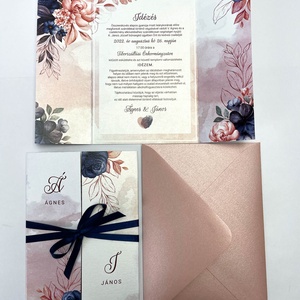 Rosegold és kék esküvői meghívó, Esküvő, Meghívó & Kártya, Meghívó, Fotó, grafika, rajz, illusztráció, MESKA