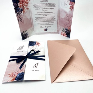 Rosegold és kék esküvői meghívó - esküvő - meghívó & kártya - meghívó - Meska.hu