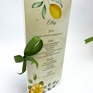 Citromos menü kártya zöld szalaggal - esküvő - meghívó & kártya - menü - Meska.hu