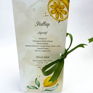 Citromos menü kártya zöld szalaggal - esküvő - meghívó & kártya - menü - Meska.hu