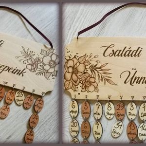Családi öröknaptár, szülinaptár - virágos, Otthon & Életmód, Dekoráció, Fali és függő dekoráció, Falinaptár & Öröknaptár, Gravírozás, pirográfia, MESKA