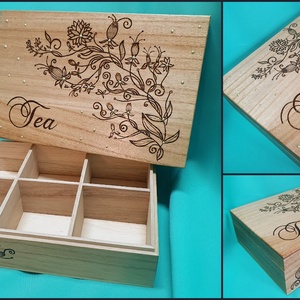 Virágos teatartó, Otthon & Életmód, Konyhafelszerelés, tálalás, Konyhai tárolás, Tea & Kávé tárolás, Gravírozás, pirográfia, MESKA