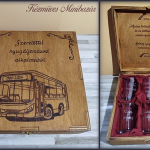 Nyugdíjba vonulásra - volánbusz, Otthon & Életmód, Konyhafelszerelés, tálalás, Tálalás, Pálinkás poharak, szettek, Gravírozás, pirográfia, MESKA