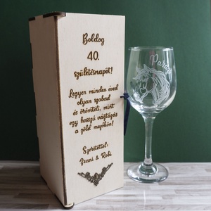 Lovas - boros pohár szett, Esküvő, Meghívó & Kártya, Tanú felkérő, Gravírozás, pirográfia, MESKA