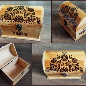 Magyar motívumos kincsesláda , Ékszer, Ékszertartó, Ékszerdoboz, Gravírozás, pirográfia, MESKA