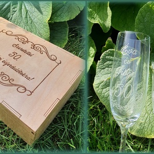 Pezsgős szett évfordulóra, Otthon & Életmód, Konyhafelszerelés, tálalás, Tálalás, Boros poharak, szettek, Gravírozás, pirográfia, MESKA