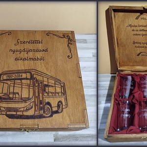 Nyugdíjba vonulásra - volánbusz, Otthon & Életmód, Konyhafelszerelés, tálalás, Tálalás, Pálinkás poharak, szettek, Gravírozás, pirográfia, MESKA