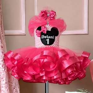 Rózsaszín masnis szülinapi tütü szett , Baba - mama, Babaruházat, Baba ruhák, Csomózás, MESKA