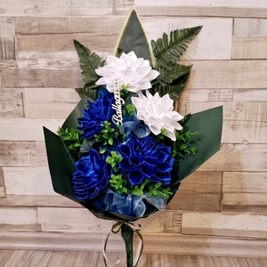 TütüDekor - Kamasz ballagási csokor - Fehér királykék hosszított - otthon & életmód - dekoráció - virágdekoráció - virágdekoráció - Meska.hu